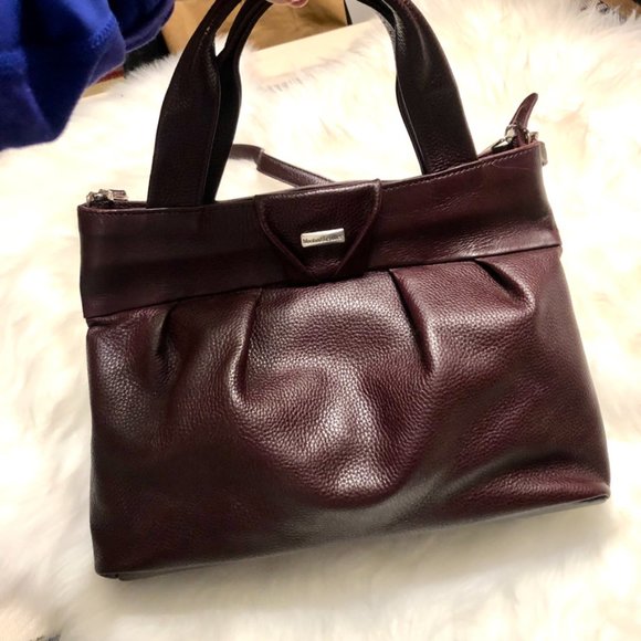 Women Mashad  Pebbled Leather burgundy satchel - Picture 3 of 6
